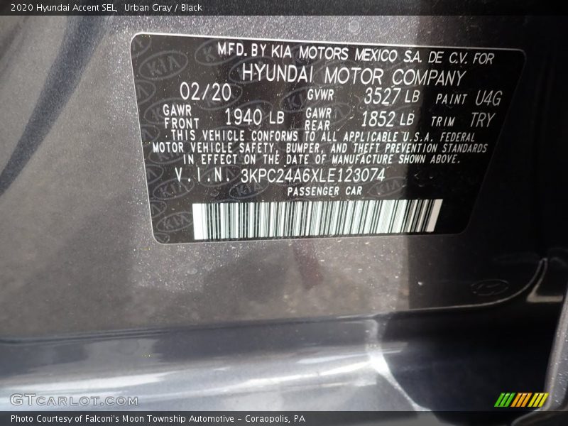 Urban Gray / Black 2020 Hyundai Accent SEL