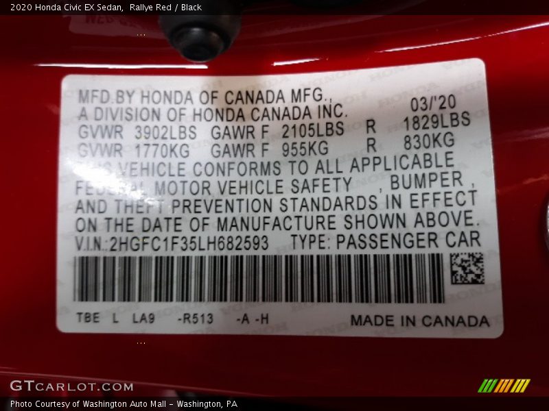 Rallye Red / Black 2020 Honda Civic EX Sedan