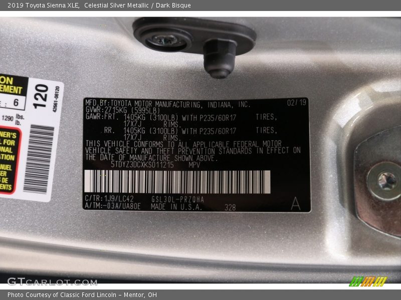 Celestial Silver Metallic / Dark Bisque 2019 Toyota Sienna XLE