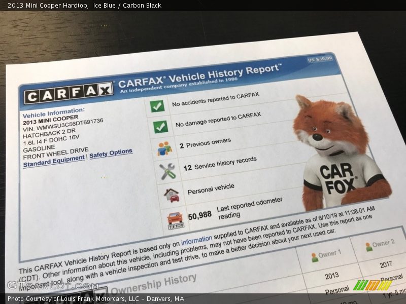 Ice Blue / Carbon Black 2013 Mini Cooper Hardtop