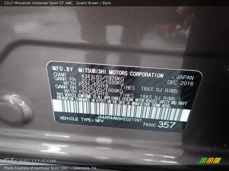 Quartz Brown / Black 2017 Mitsubishi Outlander Sport GT AWC