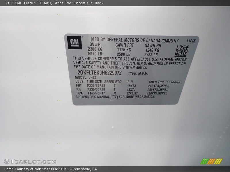 White Frost Tricoat / Jet Black 2017 GMC Terrain SLE AWD