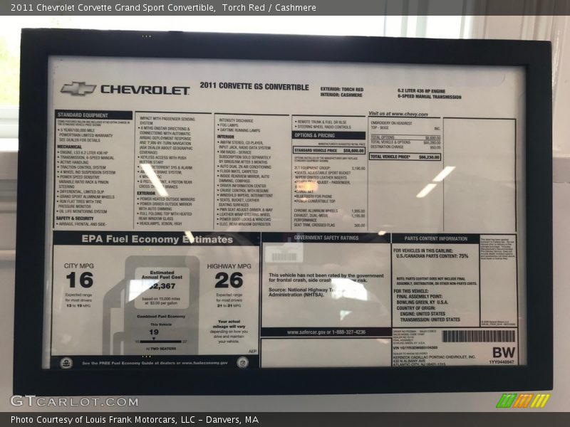  2011 Corvette Grand Sport Convertible Window Sticker