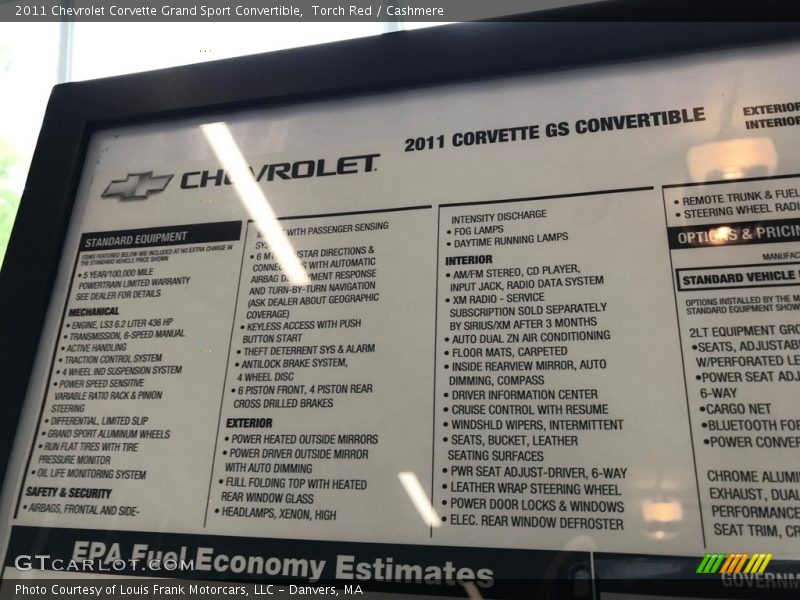  2011 Corvette Grand Sport Convertible Window Sticker