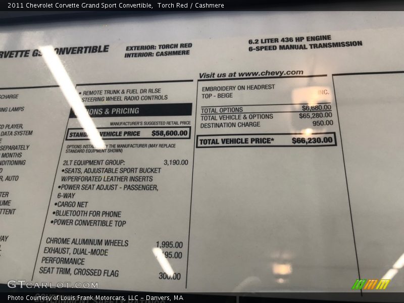  2011 Corvette Grand Sport Convertible Window Sticker