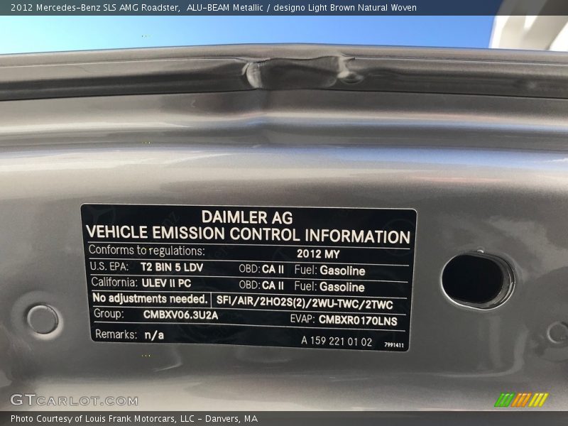 ALU-BEAM Metallic / designo Light Brown Natural Woven 2012 Mercedes-Benz SLS AMG Roadster