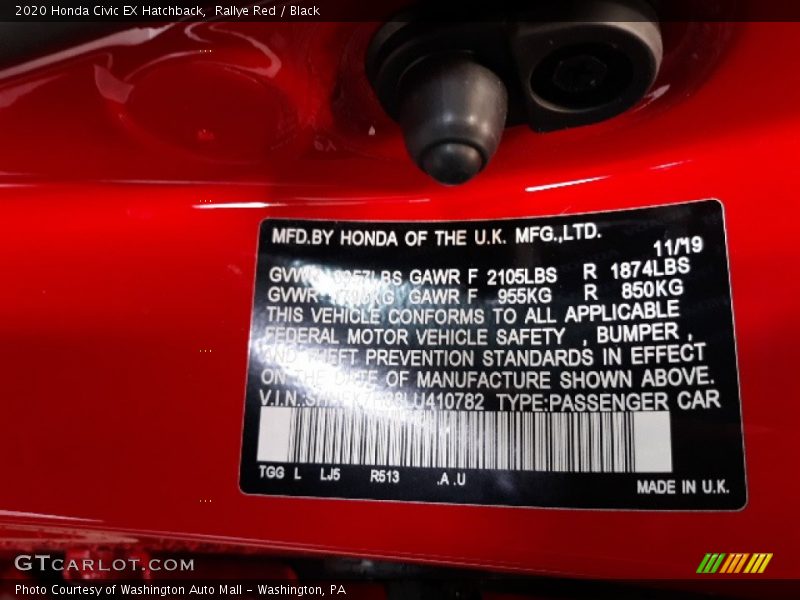 Rallye Red / Black 2020 Honda Civic EX Hatchback