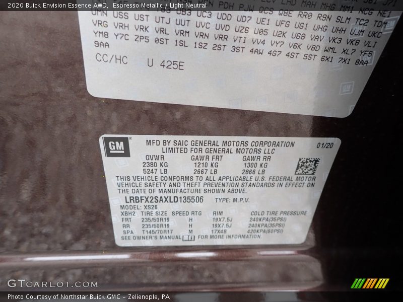 Espresso Metallic / Light Neutral 2020 Buick Envision Essence AWD