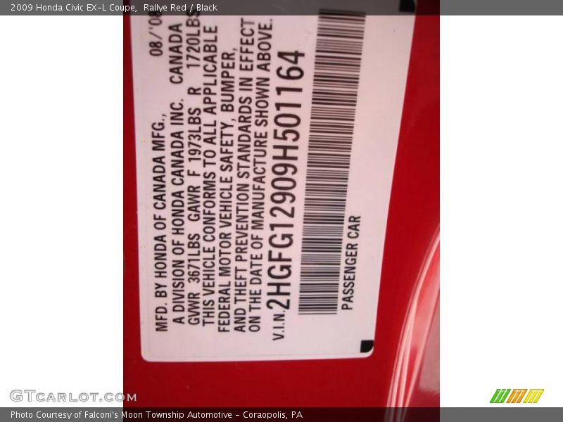 Rallye Red / Black 2009 Honda Civic EX-L Coupe