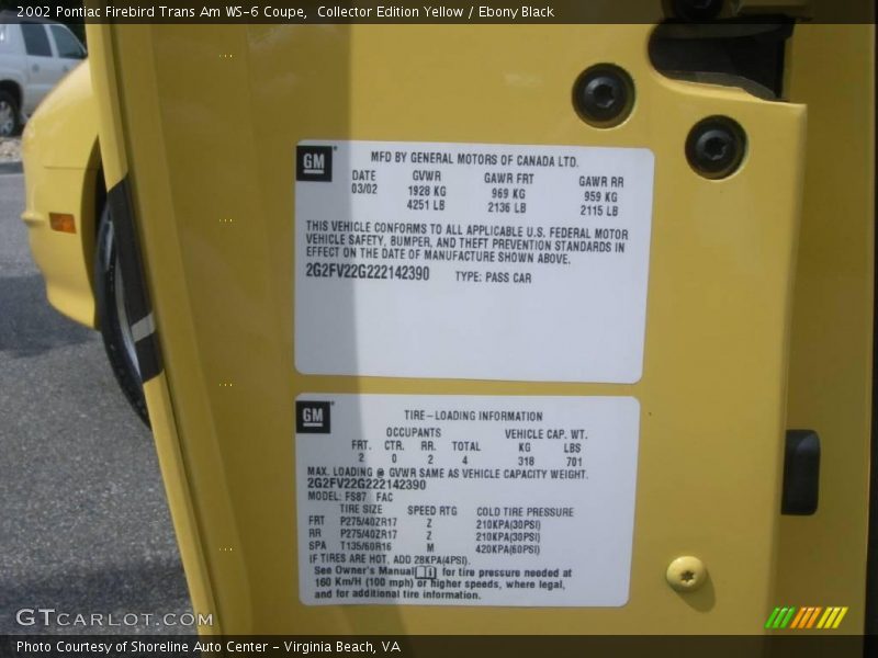 Collector Edition Yellow / Ebony Black 2002 Pontiac Firebird Trans Am WS-6 Coupe