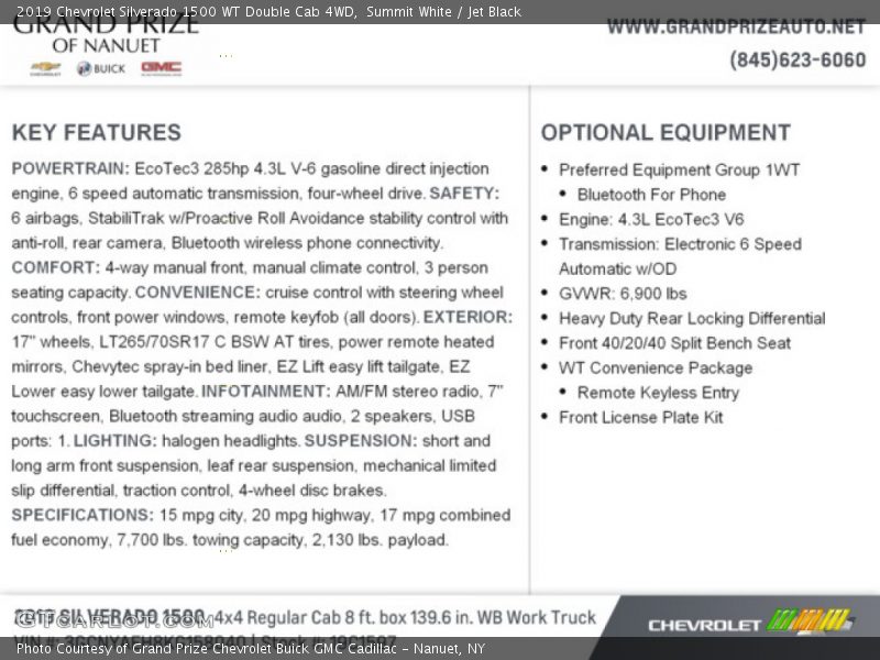 Summit White / Jet Black 2019 Chevrolet Silverado 1500 WT Double Cab 4WD