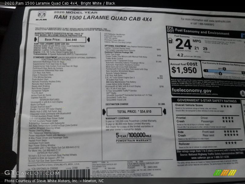 Bright White / Black 2020 Ram 1500 Laramie Quad Cab 4x4