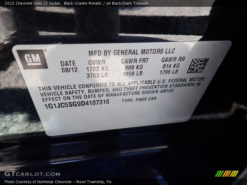 Black Granite Metallic / Jet Black/Dark Titanium 2013 Chevrolet Sonic LT Sedan