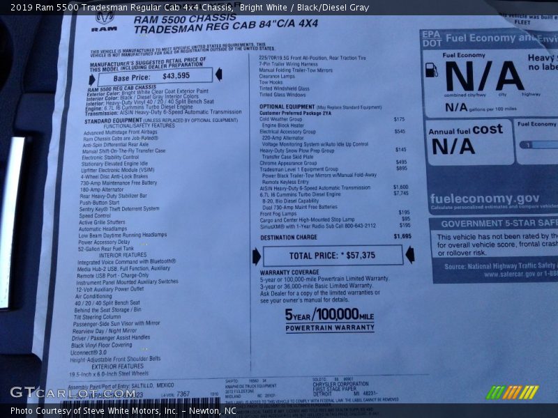 Bright White / Black/Diesel Gray 2019 Ram 5500 Tradesman Regular Cab 4x4 Chassis