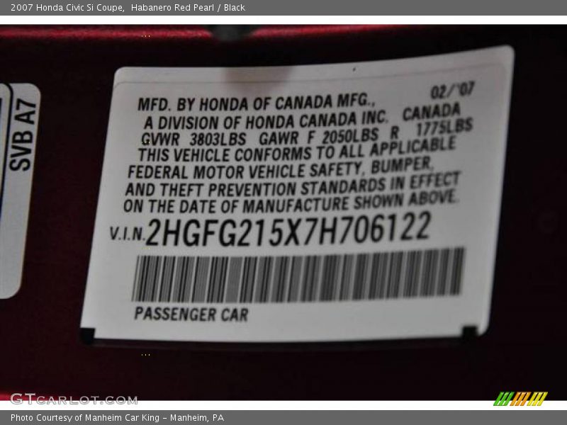 Habanero Red Pearl / Black 2007 Honda Civic Si Coupe