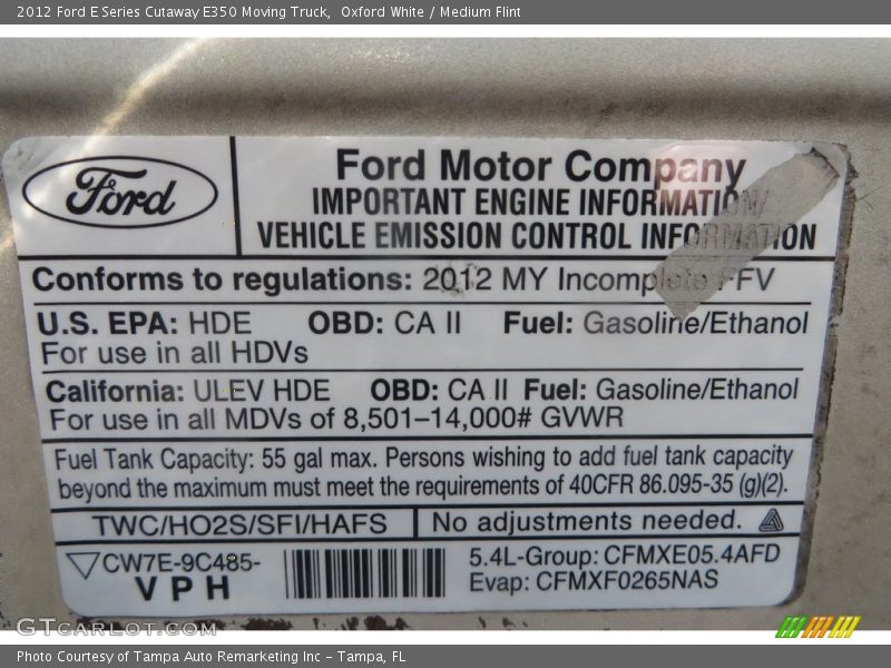 Oxford White / Medium Flint 2012 Ford E Series Cutaway E350 Moving Truck