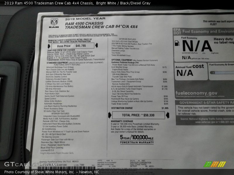 Bright White / Black/Diesel Gray 2019 Ram 4500 Tradesman Crew Cab 4x4 Chassis