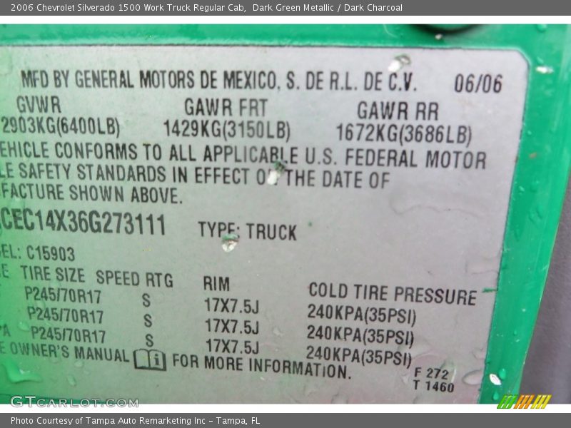 Dark Green Metallic / Dark Charcoal 2006 Chevrolet Silverado 1500 Work Truck Regular Cab