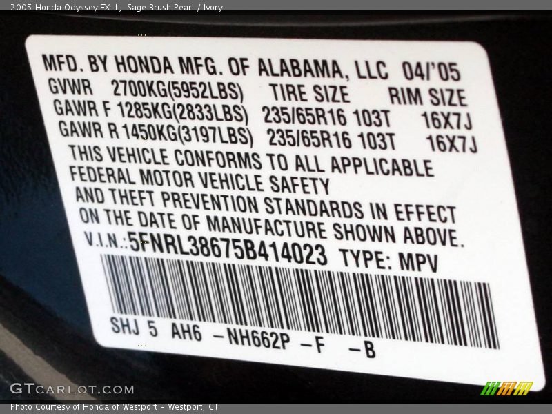 Sage Brush Pearl / Ivory 2005 Honda Odyssey EX-L