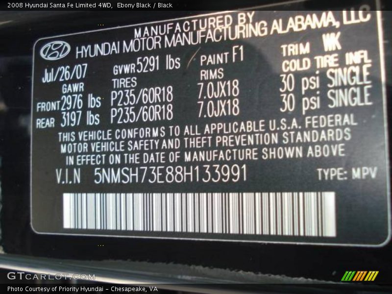 Ebony Black / Black 2008 Hyundai Santa Fe Limited 4WD