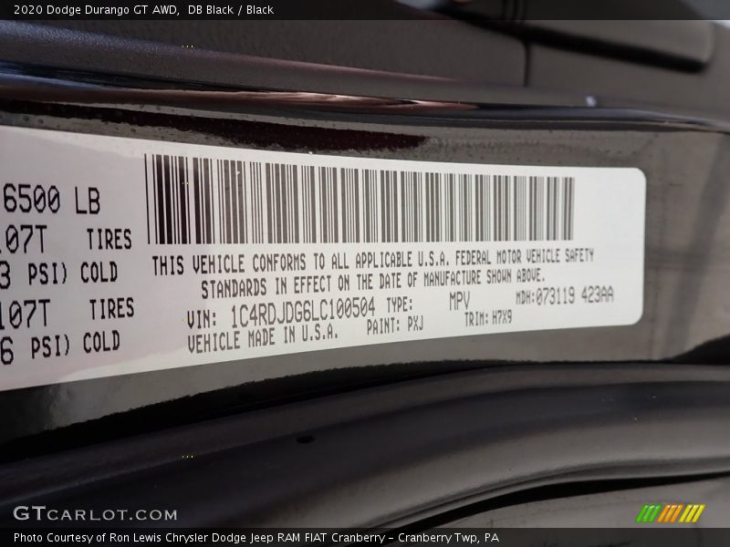 DB Black / Black 2020 Dodge Durango GT AWD