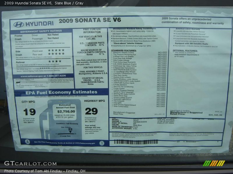 Slate Blue / Gray 2009 Hyundai Sonata SE V6