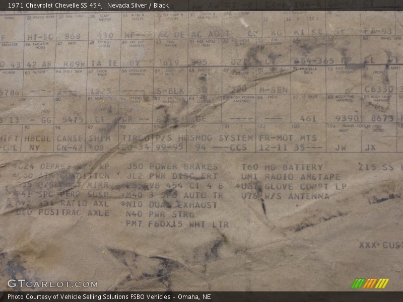 Info Tag of 1971 Chevelle SS 454