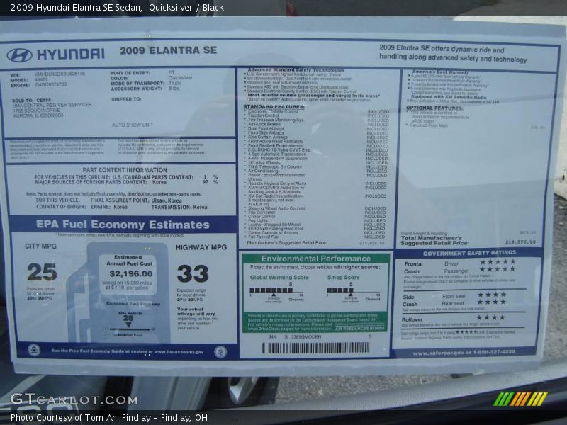 Quicksilver / Black 2009 Hyundai Elantra SE Sedan