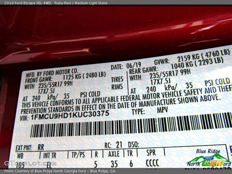 Ruby Red / Medium Light Stone 2019 Ford Escape SEL 4WD
