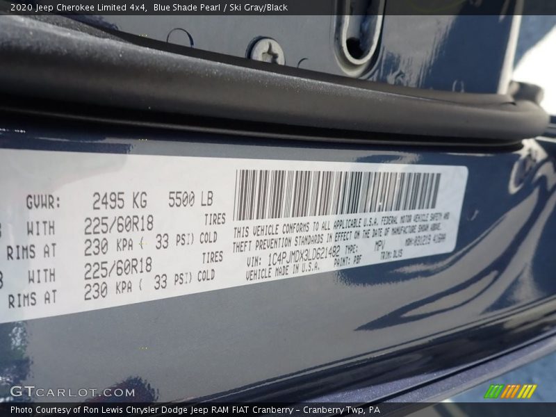 Blue Shade Pearl / Ski Gray/Black 2020 Jeep Cherokee Limited 4x4