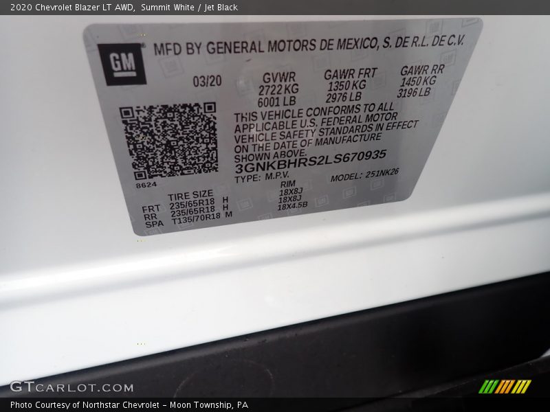 Summit White / Jet Black 2020 Chevrolet Blazer LT AWD