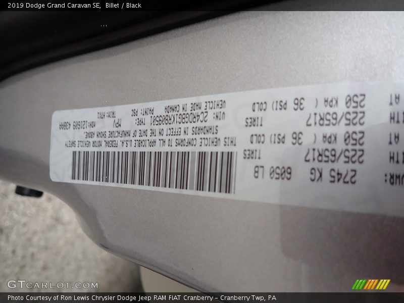 Billet / Black 2019 Dodge Grand Caravan SE