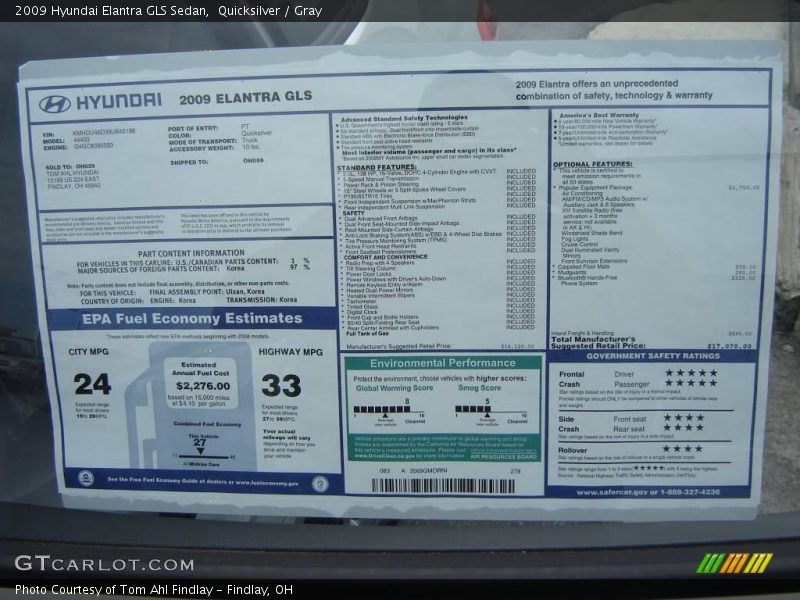 Quicksilver / Gray 2009 Hyundai Elantra GLS Sedan