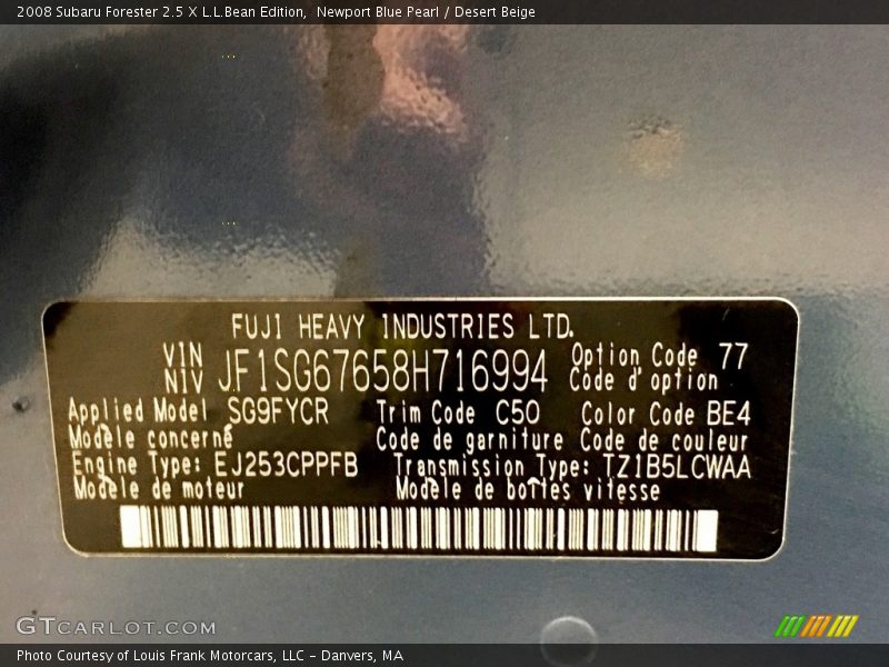 2008 Forester 2.5 X L.L.Bean Edition Newport Blue Pearl Color Code BE4