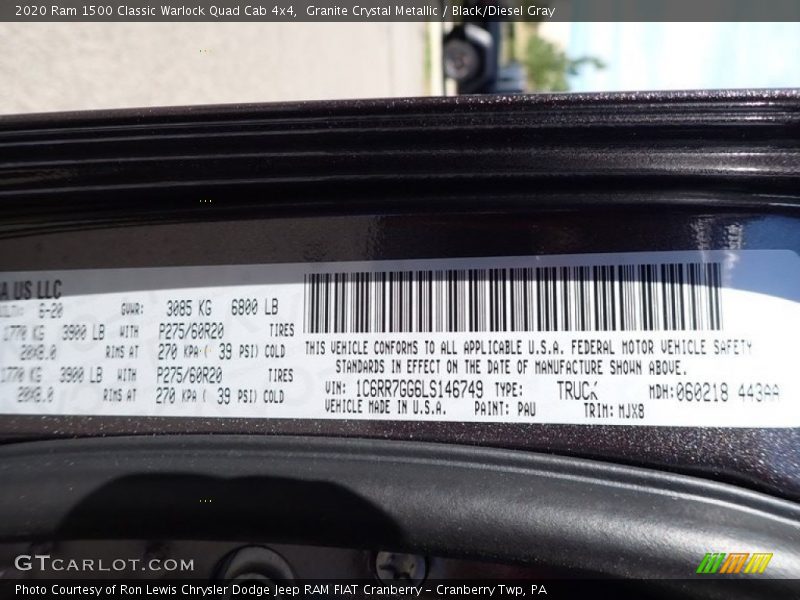 Granite Crystal Metallic / Black/Diesel Gray 2020 Ram 1500 Classic Warlock Quad Cab 4x4