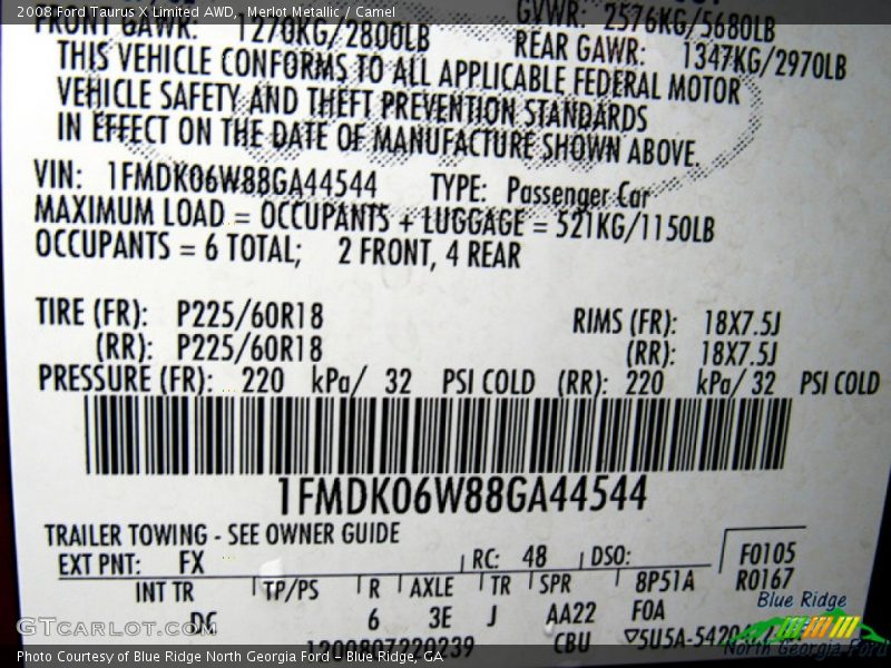 Merlot Metallic / Camel 2008 Ford Taurus X Limited AWD
