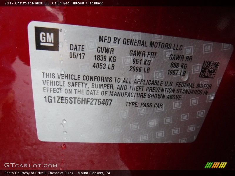 Cajun Red Tintcoat / Jet Black 2017 Chevrolet Malibu LT