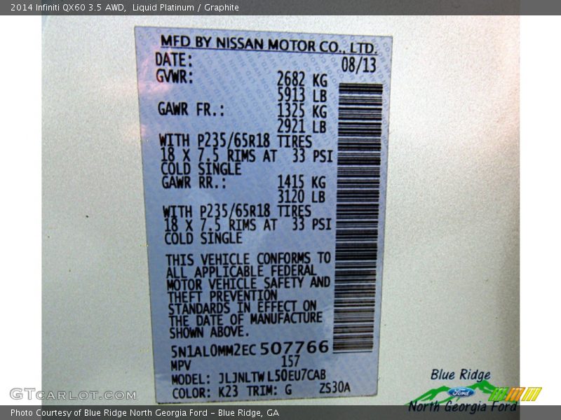 Liquid Platinum / Graphite 2014 Infiniti QX60 3.5 AWD