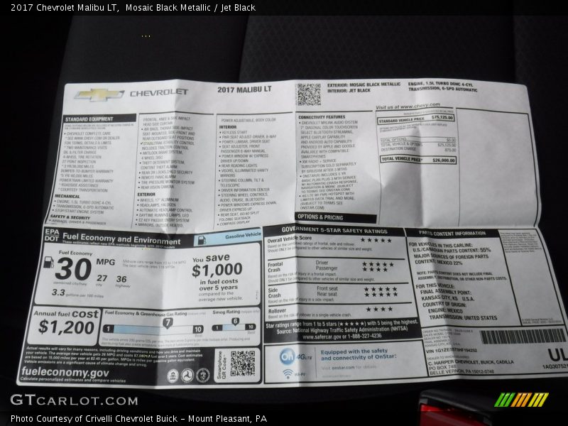 Mosaic Black Metallic / Jet Black 2017 Chevrolet Malibu LT