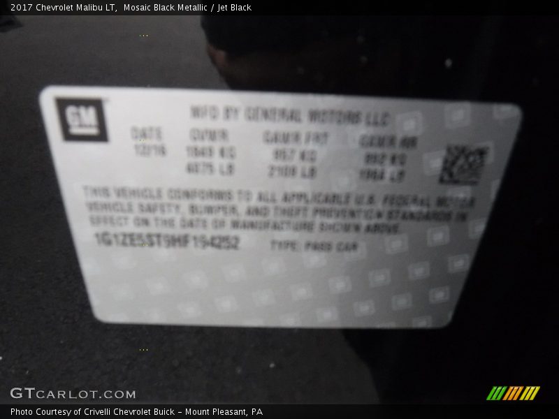 Mosaic Black Metallic / Jet Black 2017 Chevrolet Malibu LT