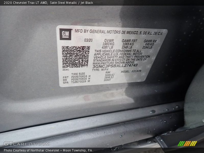 Satin Steel Metallic / Jet Black 2020 Chevrolet Trax LT AWD