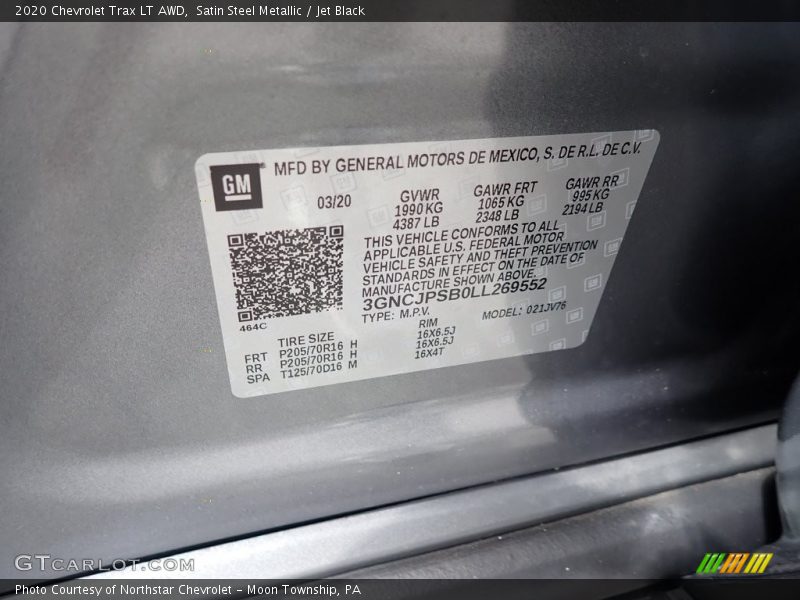 Satin Steel Metallic / Jet Black 2020 Chevrolet Trax LT AWD