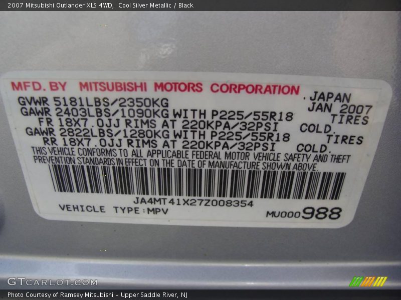 Cool Silver Metallic / Black 2007 Mitsubishi Outlander XLS 4WD