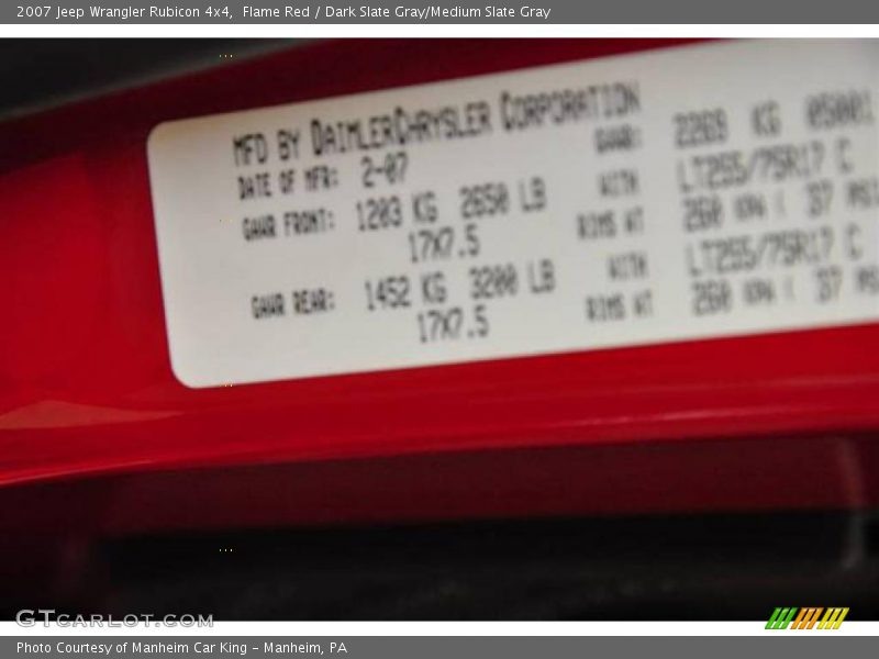 Flame Red / Dark Slate Gray/Medium Slate Gray 2007 Jeep Wrangler Rubicon 4x4