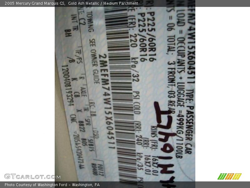Gold Ash Metallic / Medium Parchment 2005 Mercury Grand Marquis GS