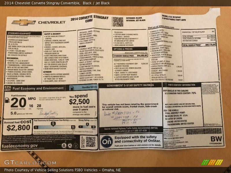 Black / Jet Black 2014 Chevrolet Corvette Stingray Convertible