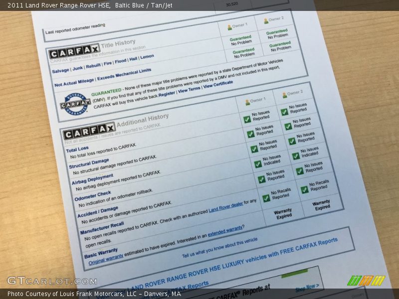 Baltic Blue / Tan/Jet 2011 Land Rover Range Rover HSE