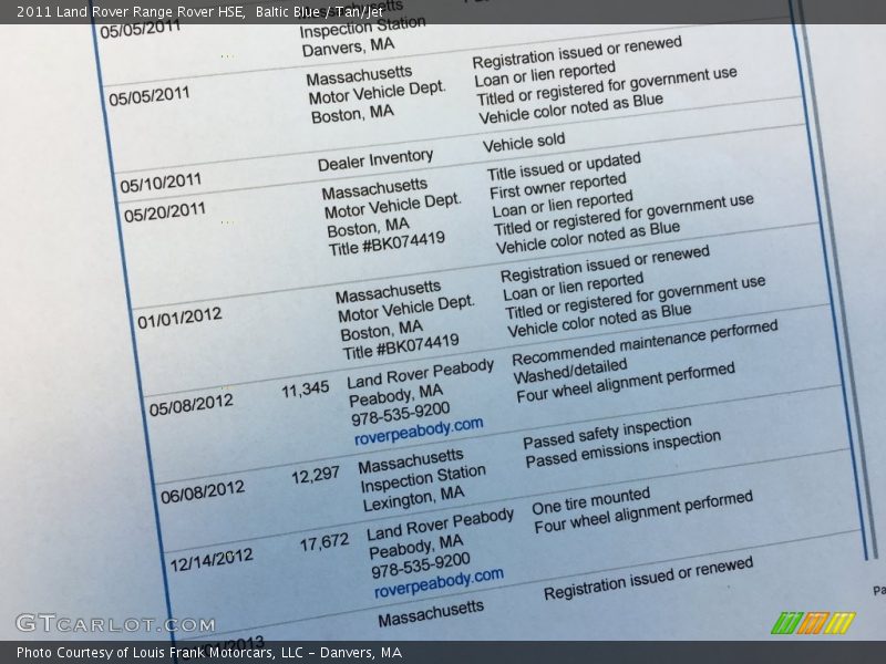 Baltic Blue / Tan/Jet 2011 Land Rover Range Rover HSE