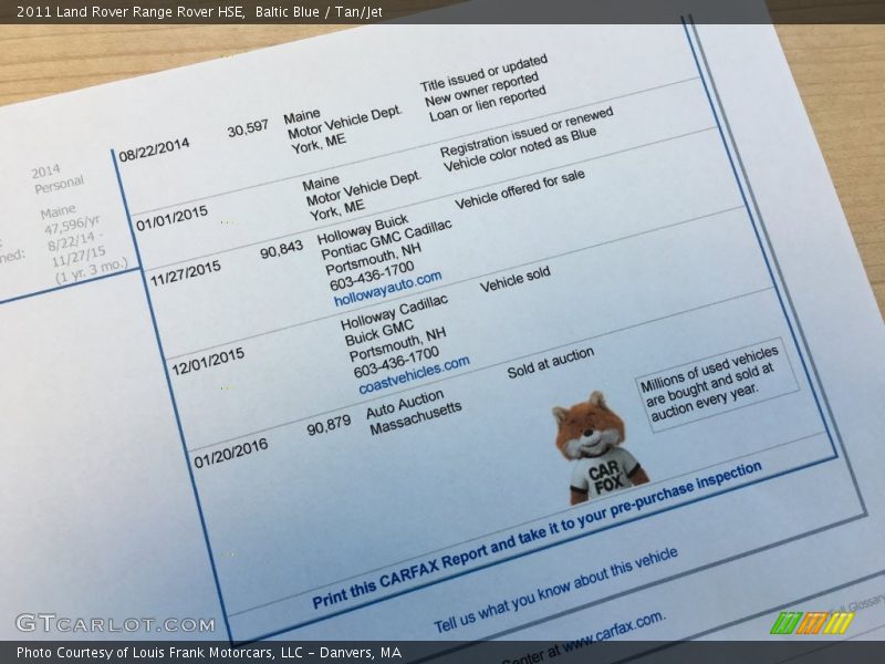 Baltic Blue / Tan/Jet 2011 Land Rover Range Rover HSE