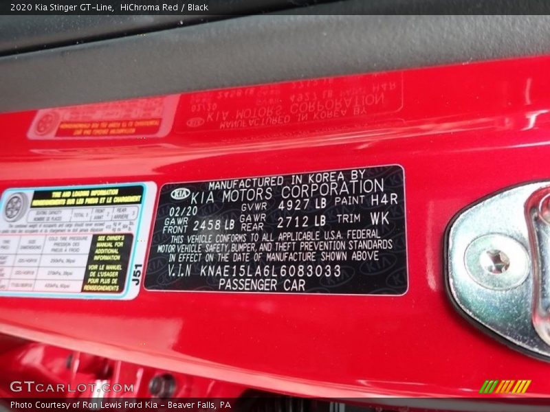 2020 Stinger GT-Line HiChroma Red Color Code H4R